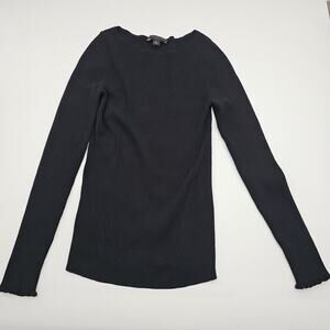 Ann Taylor Womens Ribbed Pullover Long Sleeves Crew Neck Black Sz Small Petite